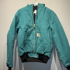 Teal Carhartt Santa Fe Bomber Jacket Rare Vintage Hooded Aqua Sz Unknown USA 90
